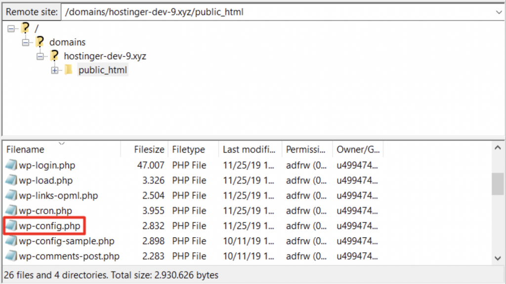 Hosting file manager or FTP, search for the wp-config.php file