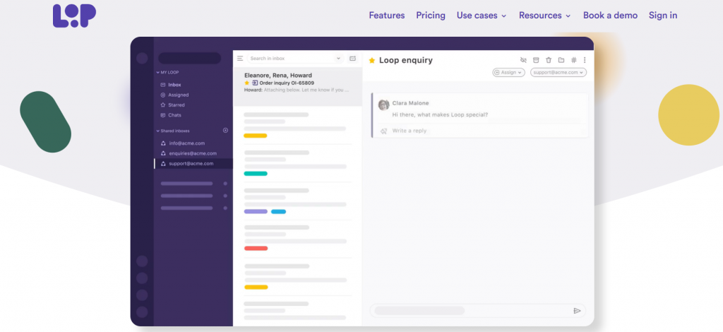 The homepage of Loop, an email collaboration tool