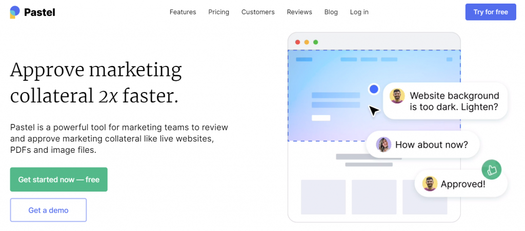 The homepage of Pastel, a collaboration tool focusing on website projects