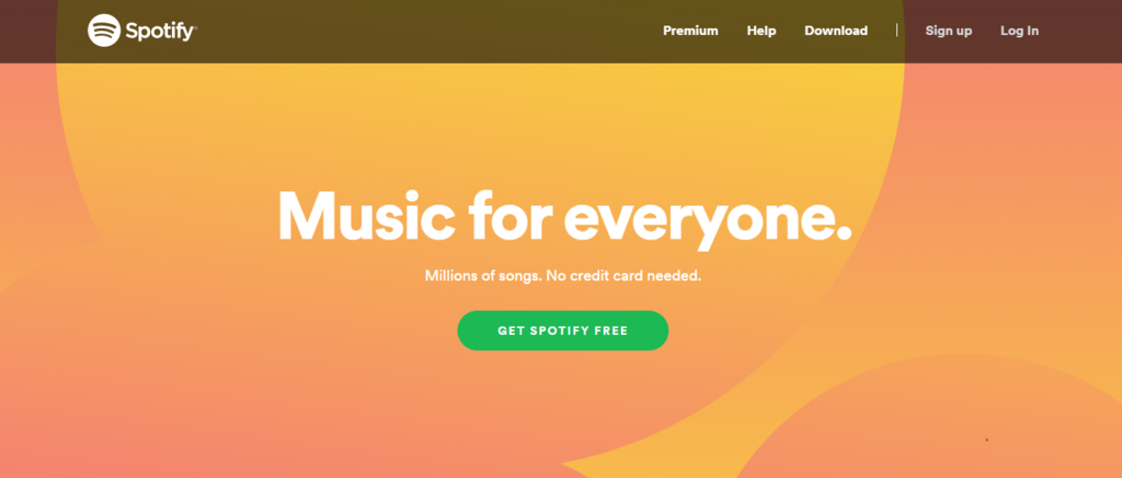 Spotify's landing page and call to action