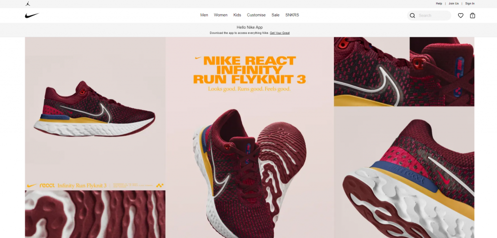 Nike's homepage