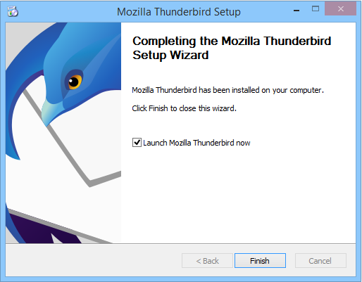 Finalizing Mozilla Thunderbird setup on Windows.