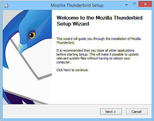 Mozilla Thunderbird setup wizard on Windows.