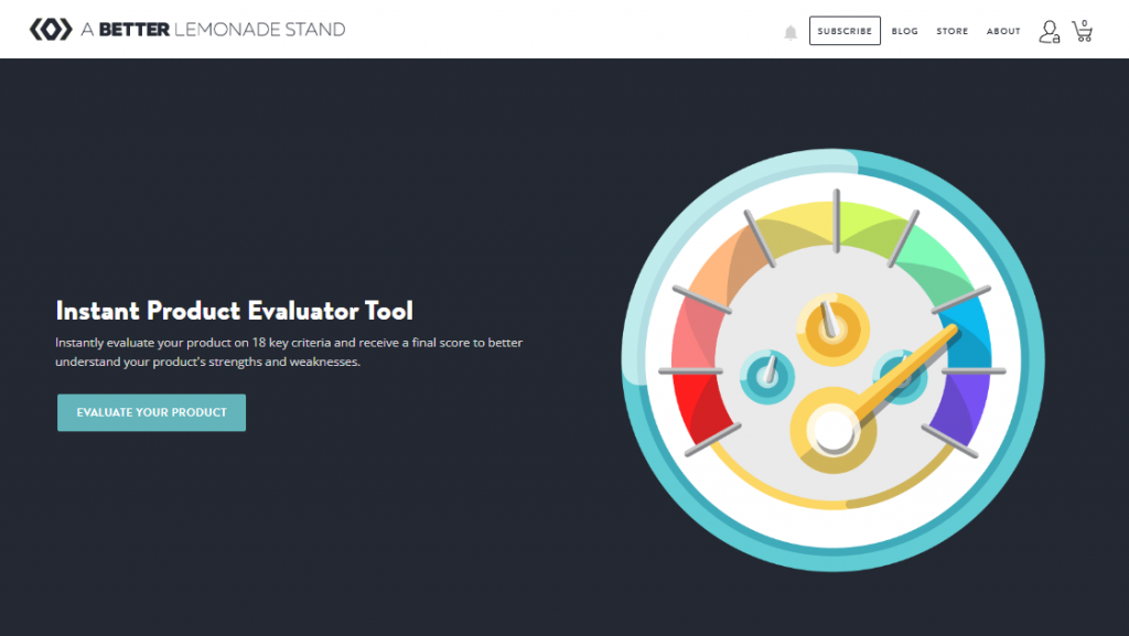 The Instant Product Evaluator Tool page on the A Better Lemonade Stand website