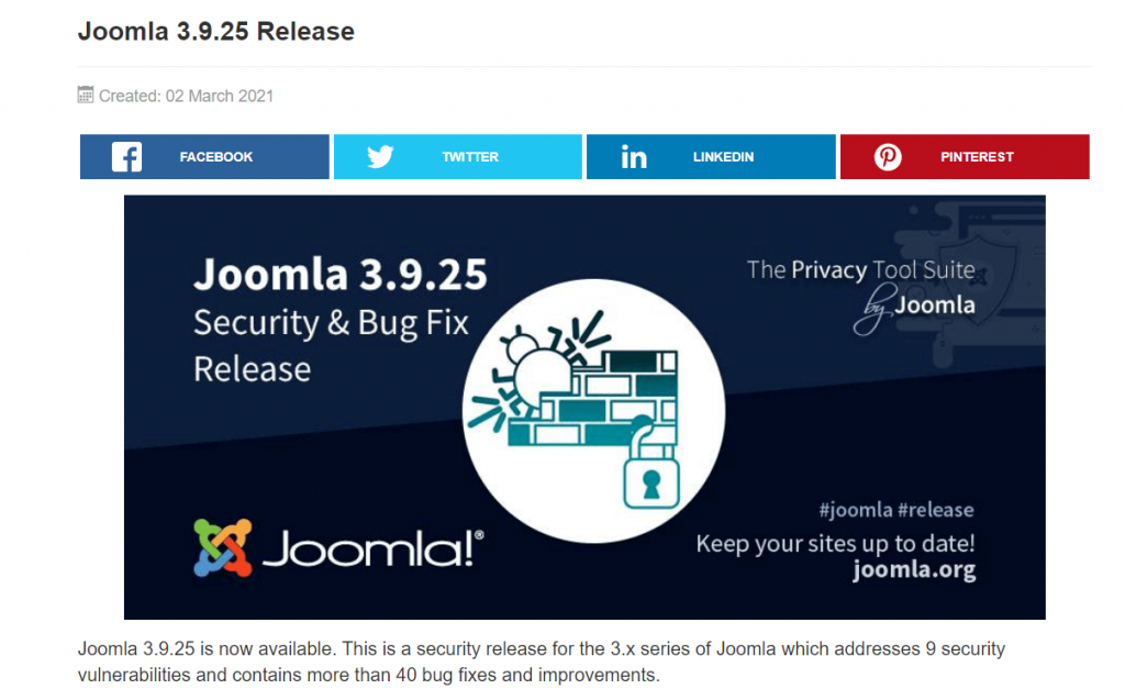 Screenshot of the newest version of Joomla