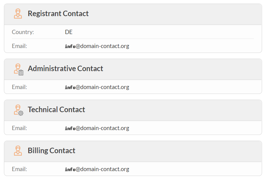 Image of dummy emails masking a domain registrant's contact information on WHOIS