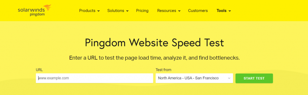 Pingdom website speed test tool