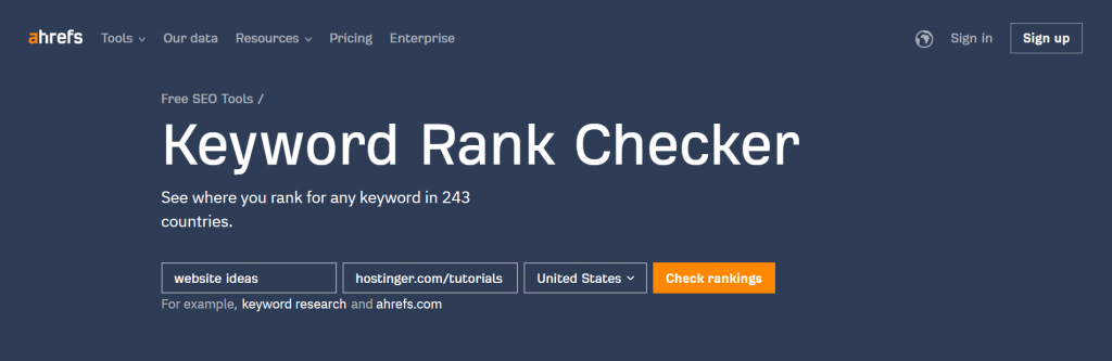Ahrefs Keyword Rank Checker homepage