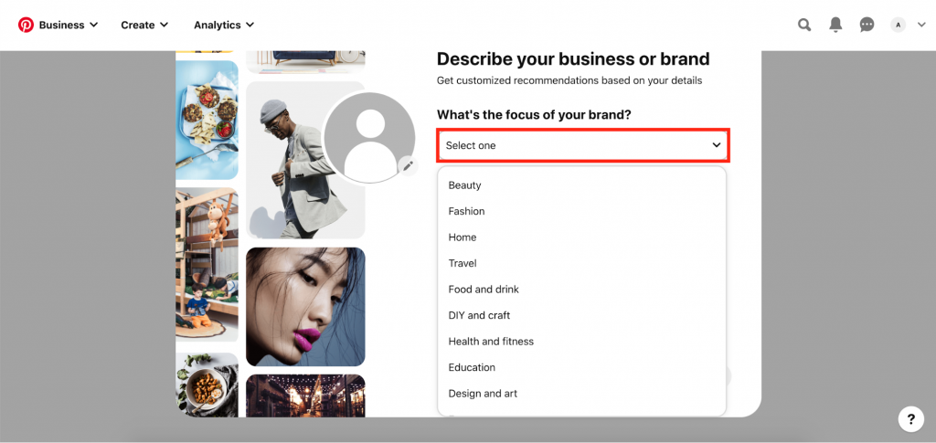 Describing your brand on Pinterest Business