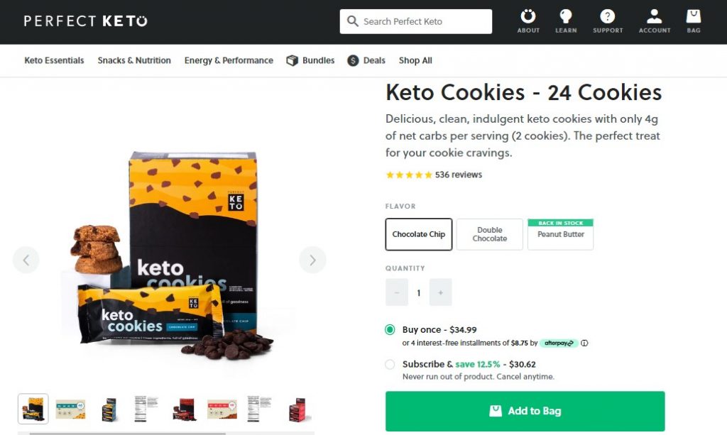 Screenshot of Perfect Keto's product page