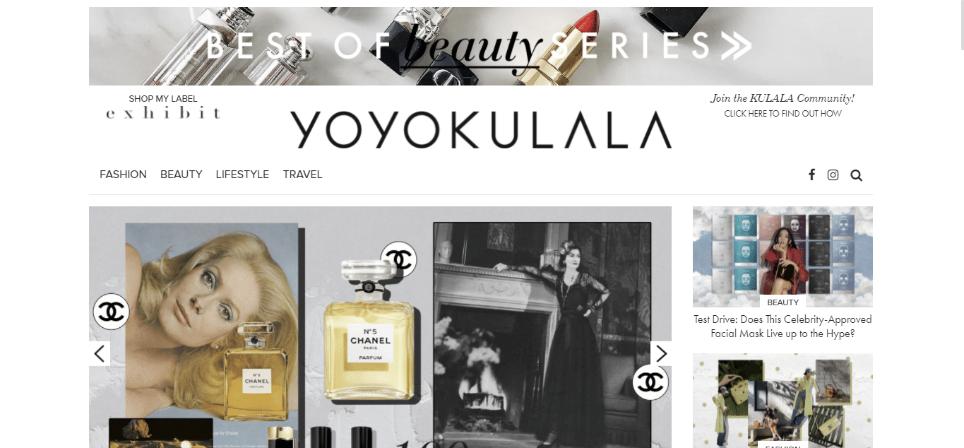 Fashion website Yoyokulala's homepage