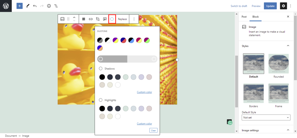 Screenshot showcasing the Duotone filter