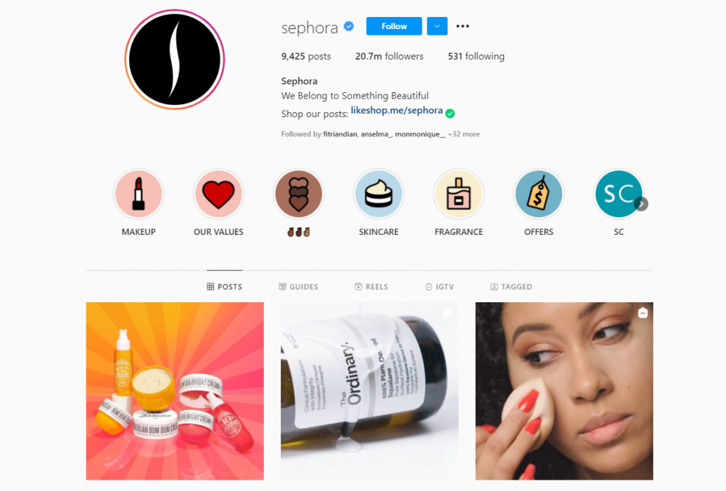 Sephora's Instagram profile