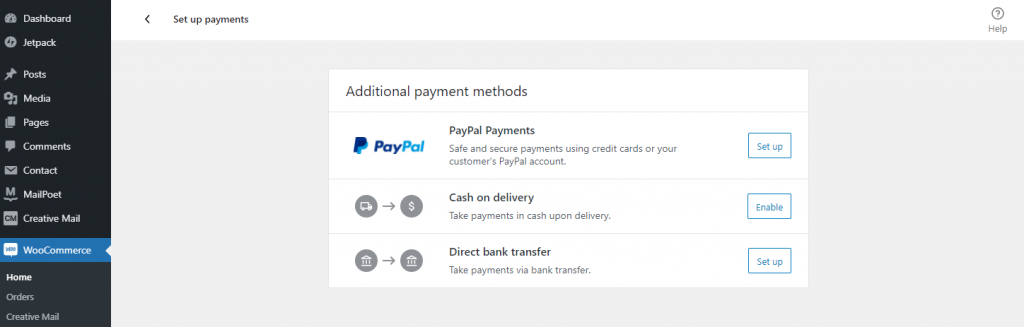 WooCommerce payments setup