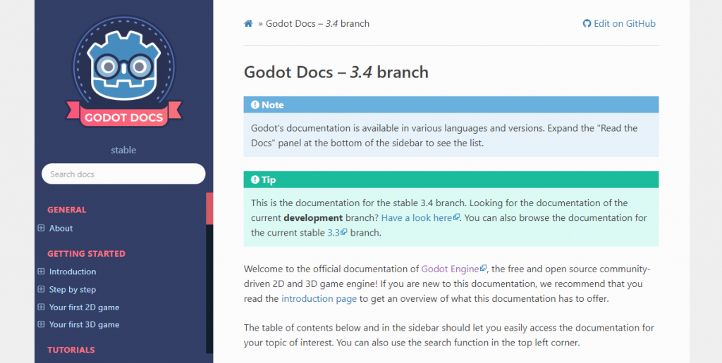 Godot Docs website homepage