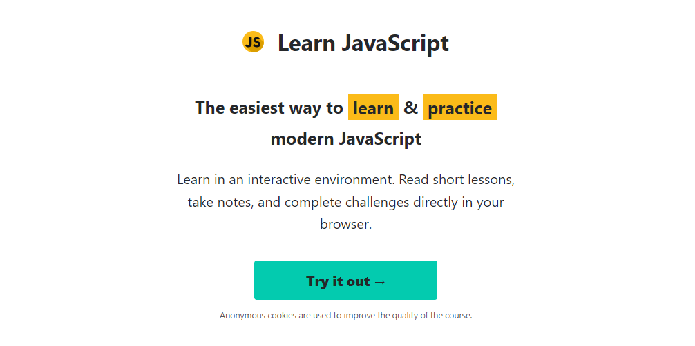 Learn JavaScript homepage