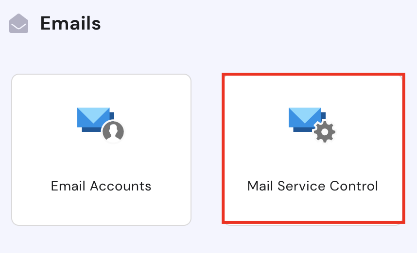 Mail service control section on hPanel