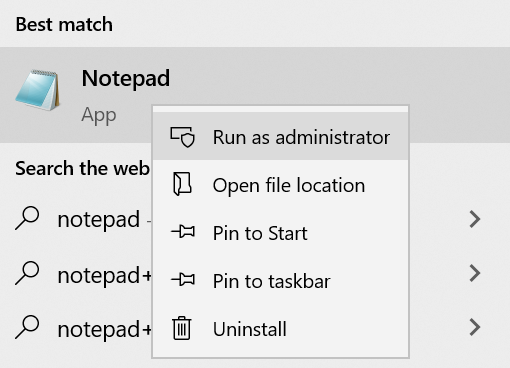 Running Notepad as the administrator.