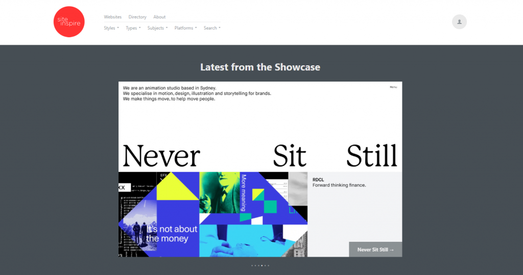 The homepage of siteInspire.