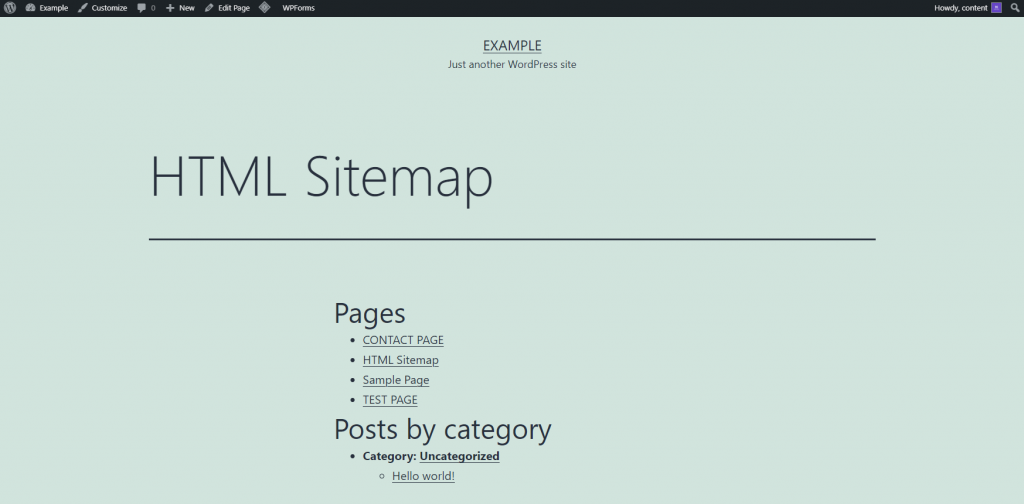 How the HTML sitemap looks on a website.