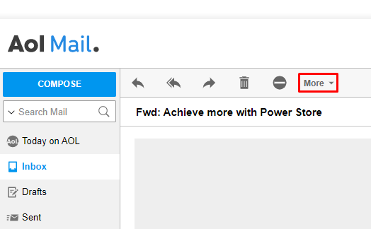 Aol Mail, highlighting More.