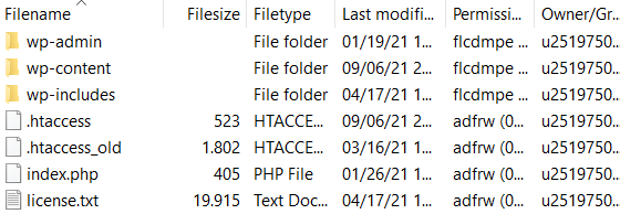 Going back to the FTP client directory to check if the new .htaccess file is there