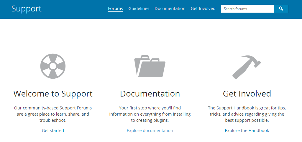 The WordPress support page.