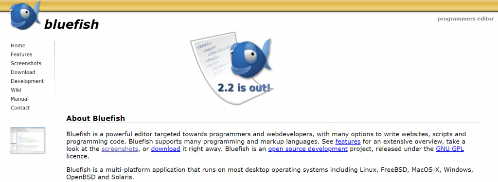 Bluefish code editor