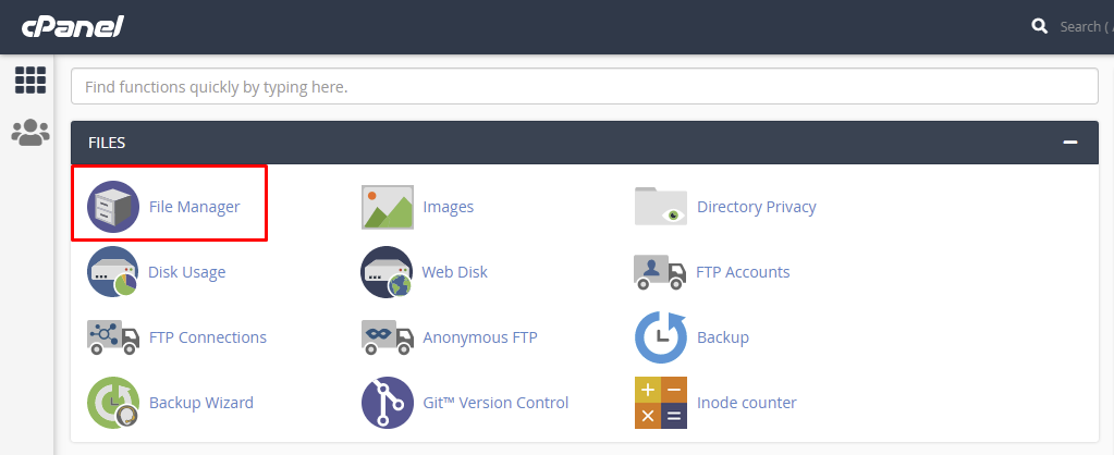 File Manager on cPanel.