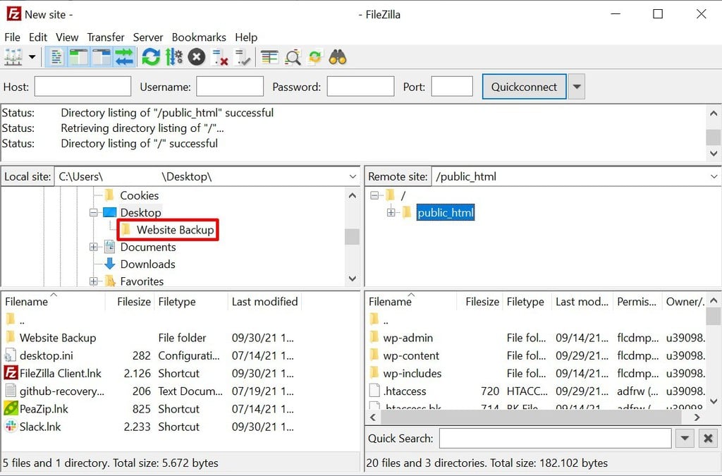 Drag public_html folder to Website Backup folder