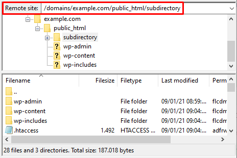 Website directory on FileZilla