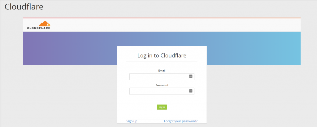 The Cloudflare login page