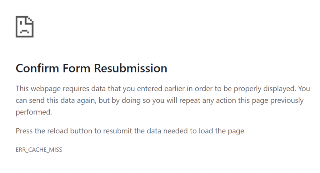 Confirm Form Resubmission message