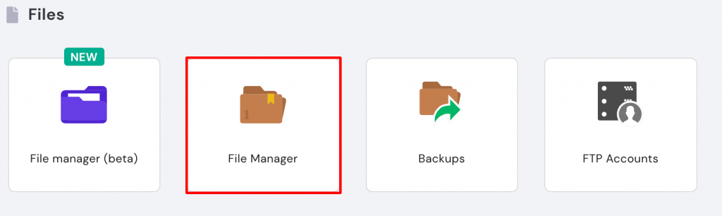 Hostinger hPanel with File Manager option highlighted