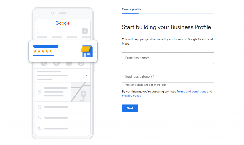 Google My Business setup, first step