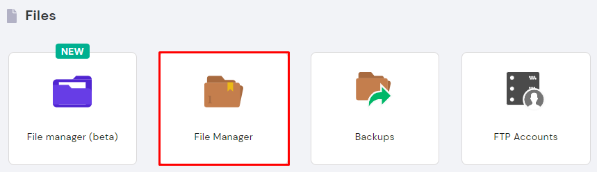 Searching for the File Manager in hPanel.
