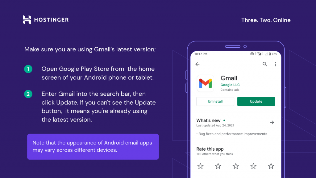 A custom graph explaining how to search for the Gmail app in the Google Play Store