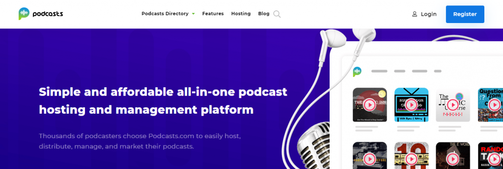 The homepage of Podcasts.com, a beginner-friendly podcast hosting platform