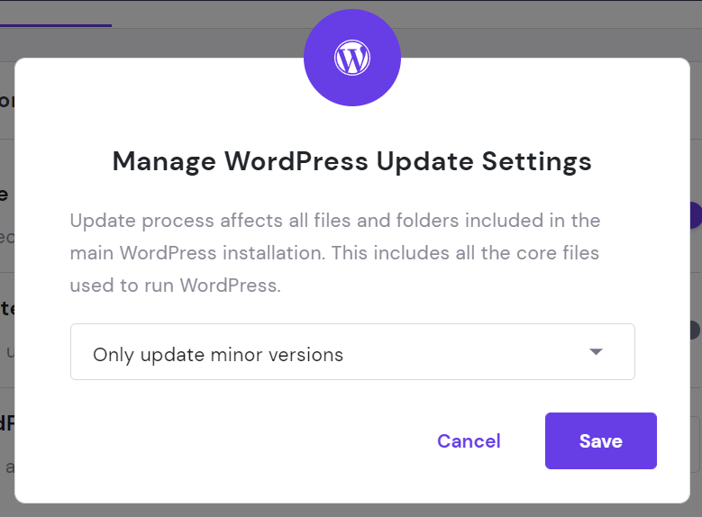 Manage WordPress update settings in hPanel