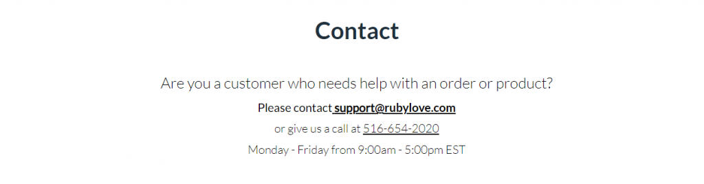 Rubylove contact page