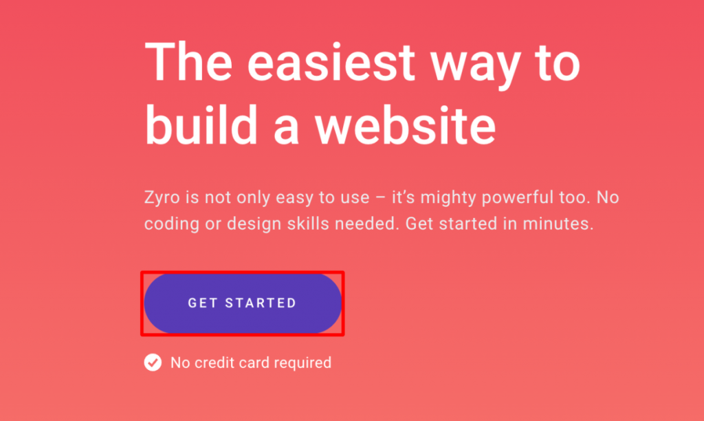 A CTA example on Zyro's page