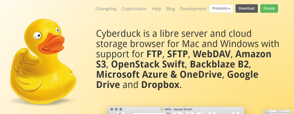 Screenshot of Cyberduck FTP client's homepage