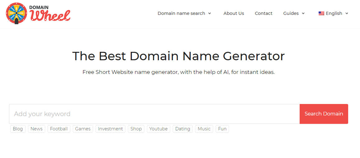 Domain Wheel homepage.