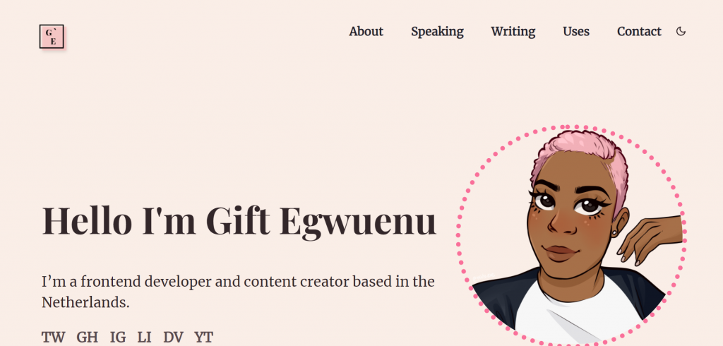 Portfolio website of the front-end developer Gift Egwuenu