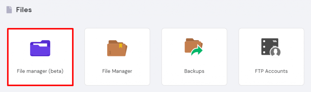 File Manager (Beta) button under Files section on hPanel