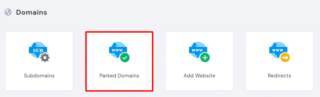 Parked Domains button under the Domains section on hPanel