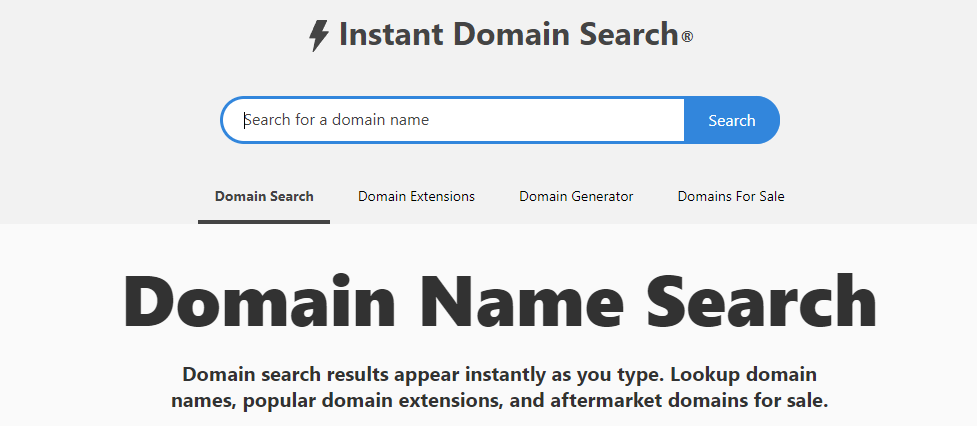 Instant domain search homepage.