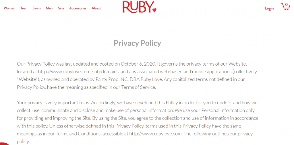 Rubylove privacy page