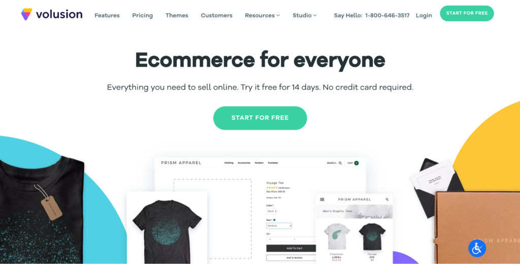 The homepage of Volusion – eCommerce website builder