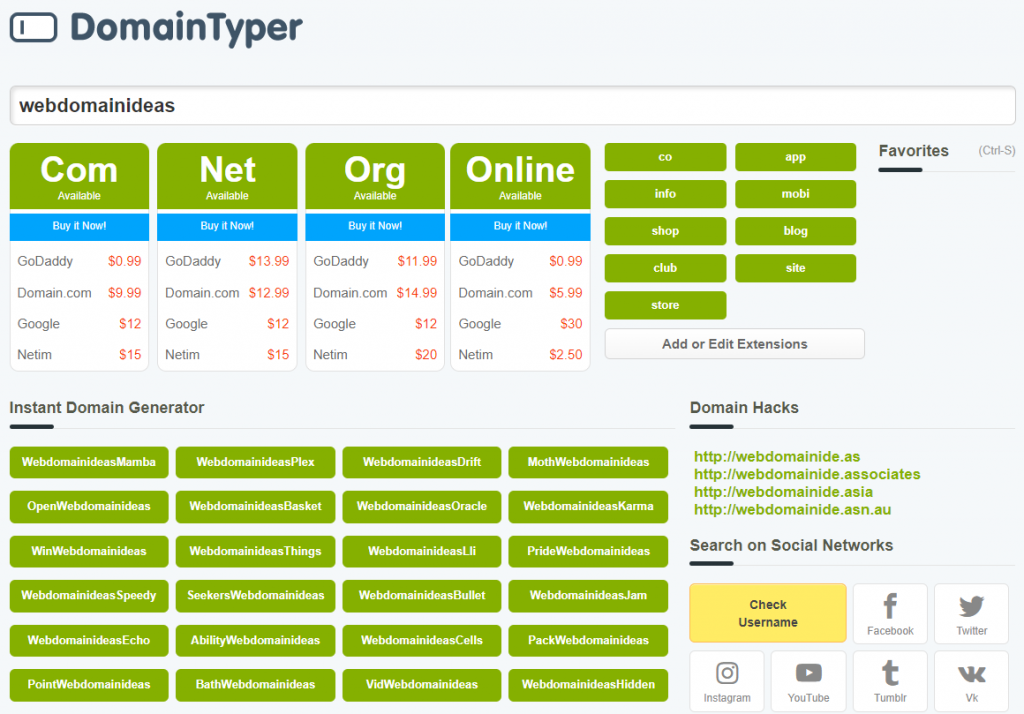 DomainTyper result page